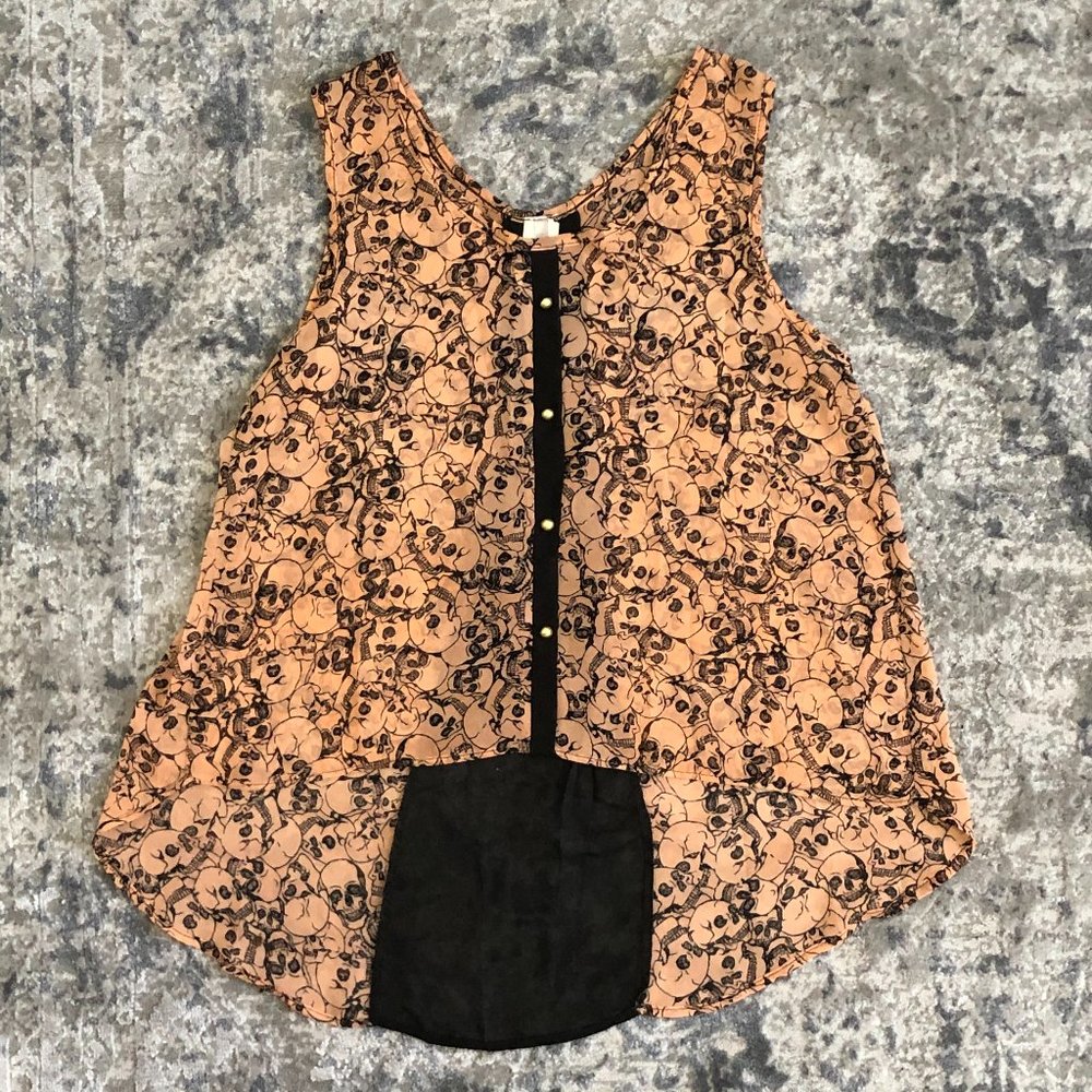 New Tower Sheer High Low Tank with Skull Pattern